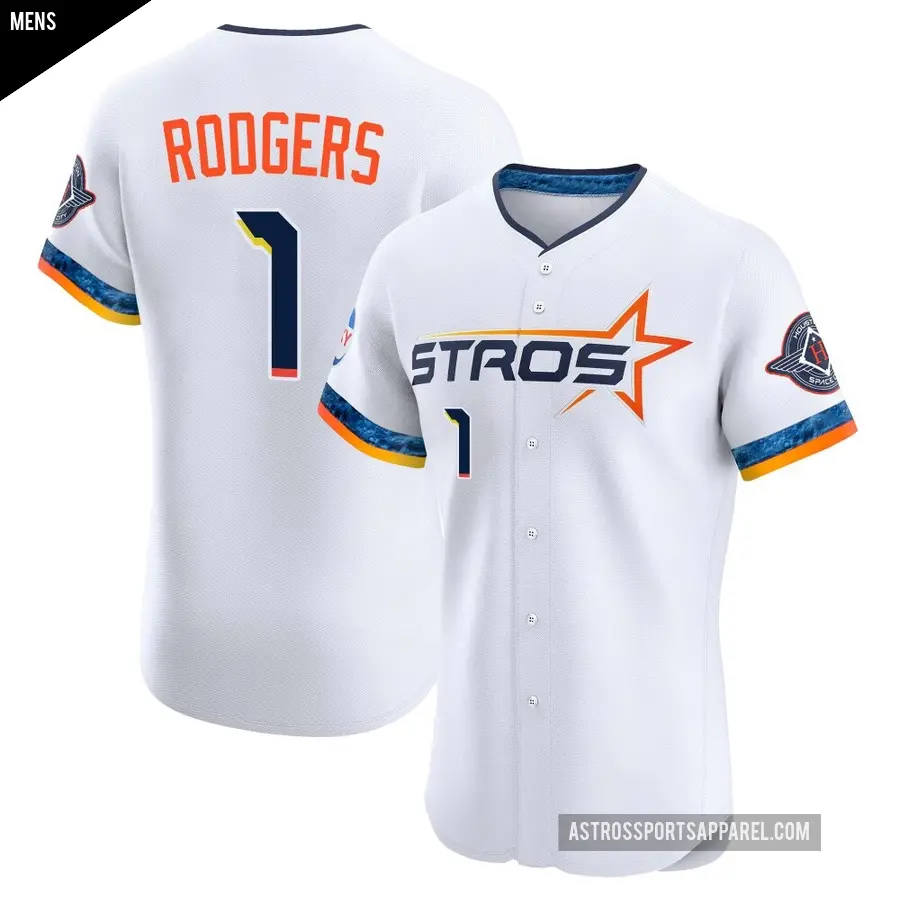 Men's Houston Astros ＃1 Brendan Rodgers Elite White 2025 City Connect Jersey