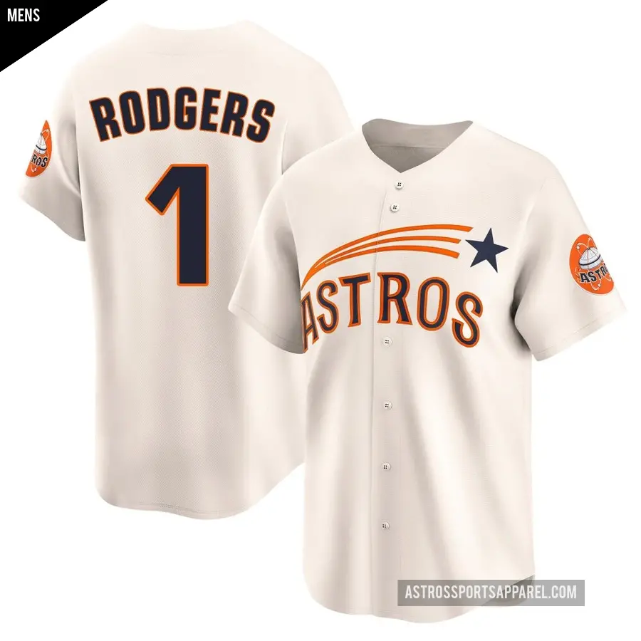 Men's Houston Astros ＃1 Brendan Rodgers Limited Cream Throwback Cooperstown Collection Jersey
