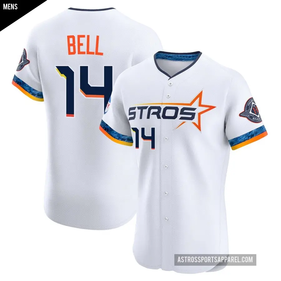 Men's Houston Astros ＃14 Derek Bell Elite White 2025 City Connect Jersey