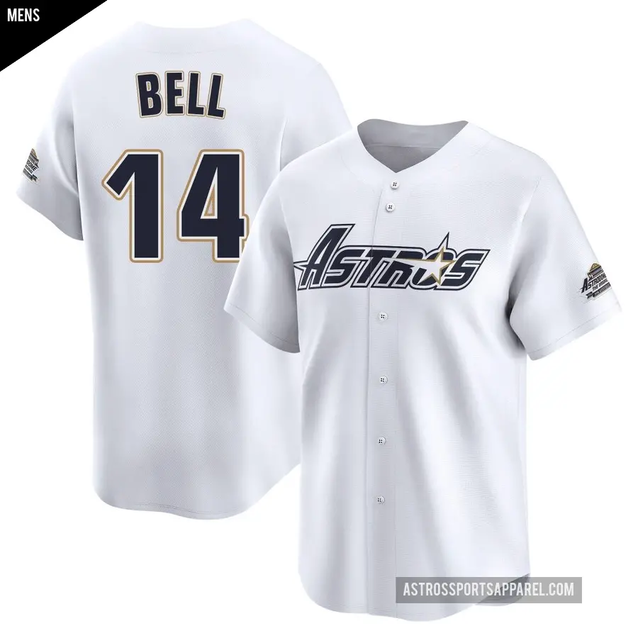 Men's Houston Astros ＃14 Derek Bell Limited White Throwback Cooperstown Collection Jersey