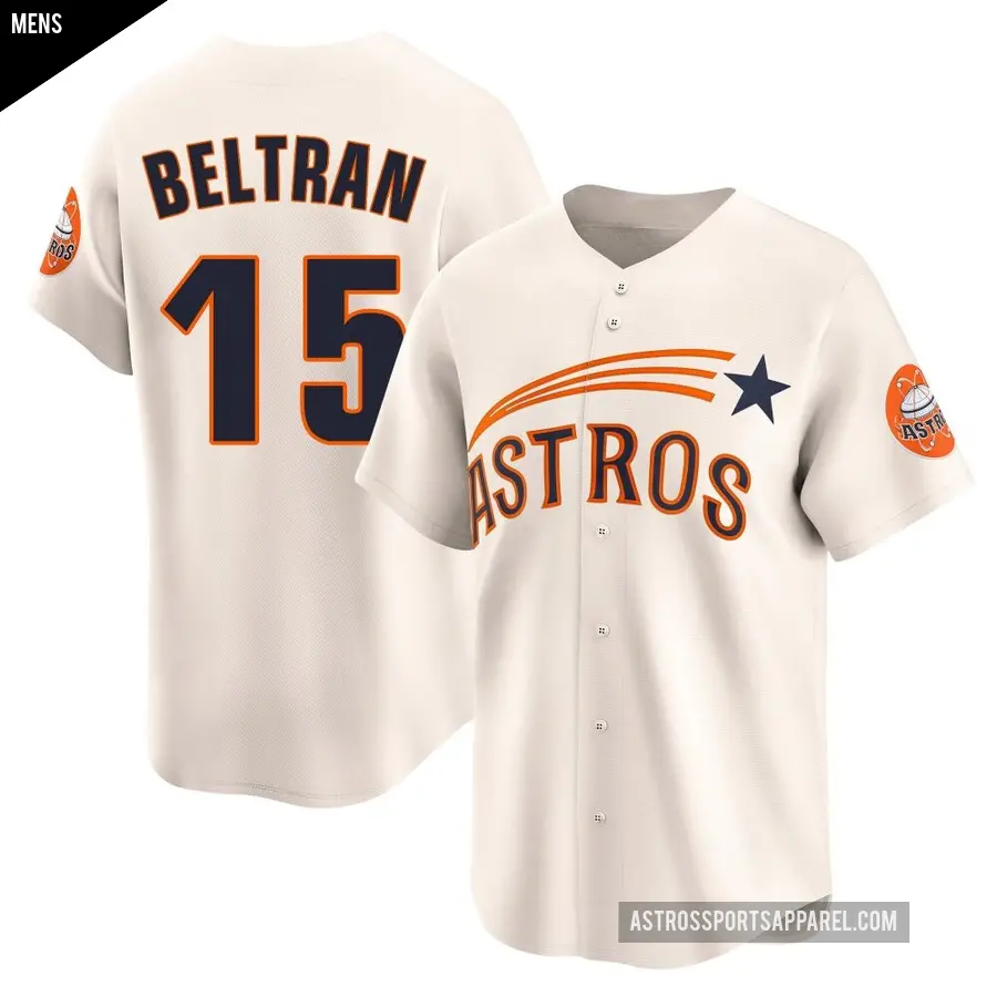 Men's Houston Astros ＃15 Carlos Beltran Limited Cream Throwback Cooperstown Collection Jersey