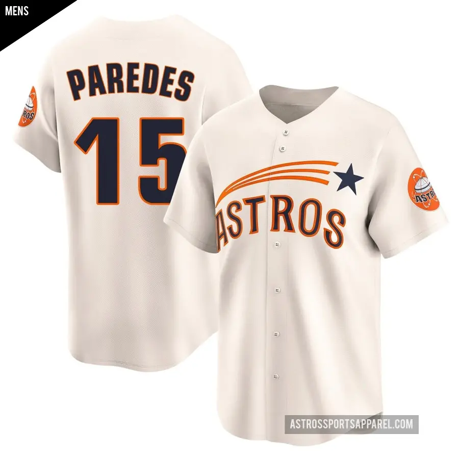 Men's Houston Astros ＃15 Isaac Paredes Limited Cream Throwback Cooperstown Collection Jersey