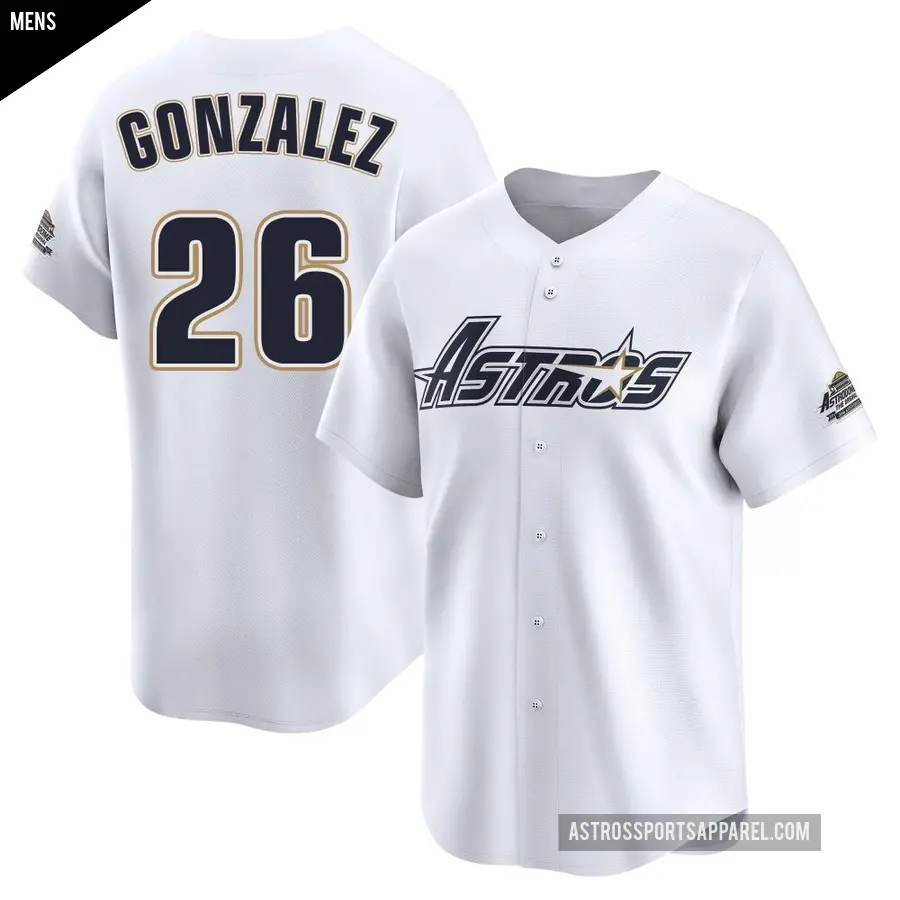 Men's Houston Astros ＃26 Luis Gonzalez Limited White Throwback Cooperstown Collection Jersey