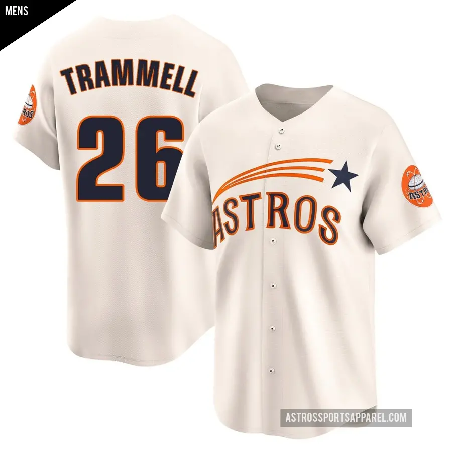 Men's Houston Astros ＃26 Taylor Trammell Limited Cream Throwback Cooperstown Collection Jersey