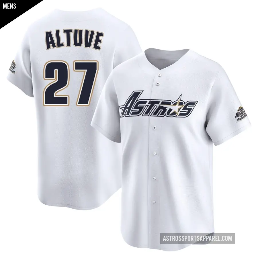 Men's Houston Astros ＃27 Jose Altuve Limited White Throwback Cooperstown Collection Jersey