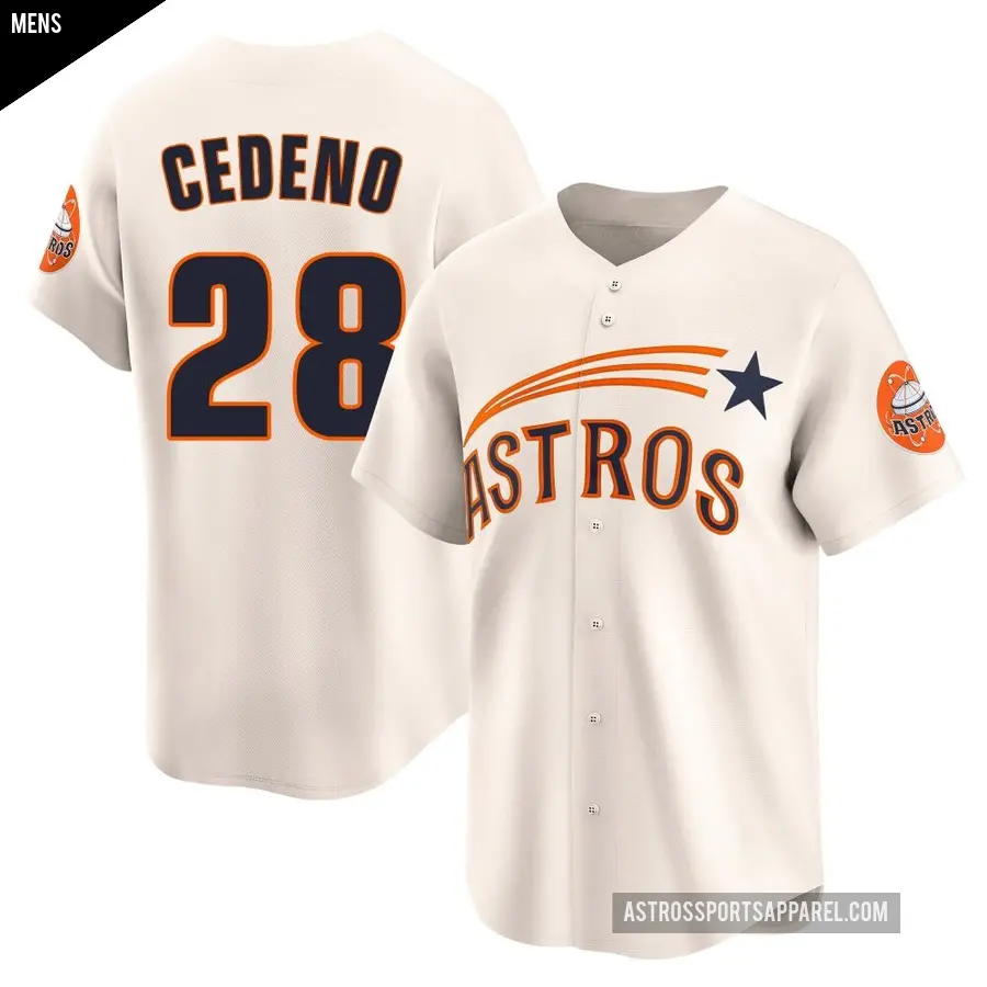 Men's Houston Astros ＃28 Cesar Cedeno Limited Cream Throwback Cooperstown Collection Jersey