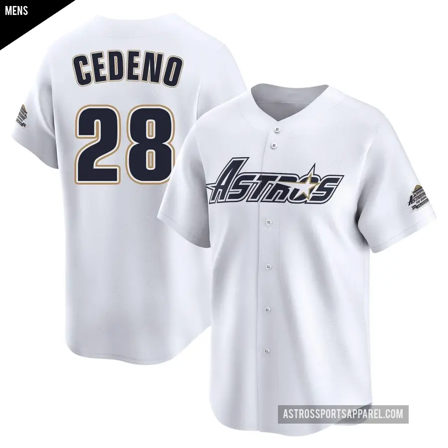 Men's Houston Astros ＃28 Cesar Cedeno Limited White Throwback Cooperstown Collection Jersey