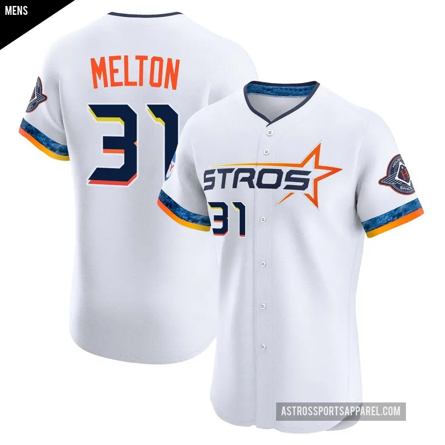 Men's Houston Astros ＃31 Jacob Melton Elite White 2025 City Connect Jersey