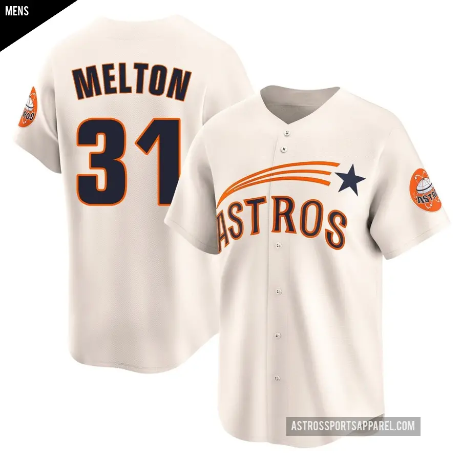 Men's Houston Astros ＃31 Jacob Melton Limited Cream Throwback Cooperstown Collection Jersey
