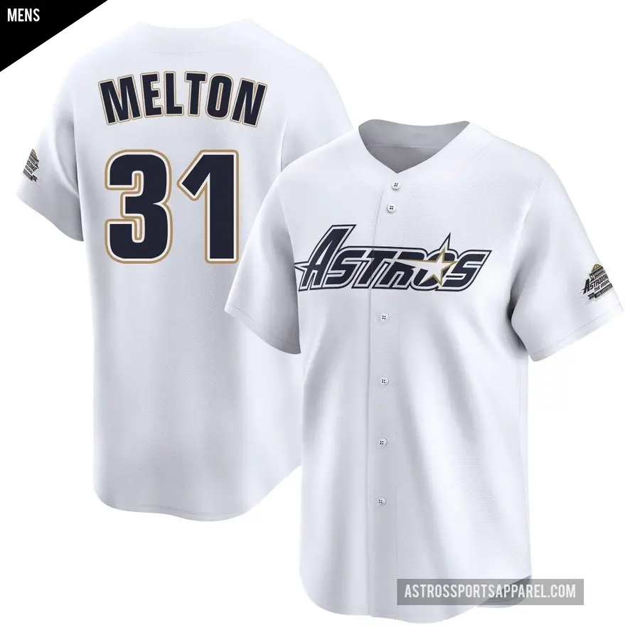 Men's Houston Astros ＃31 Jacob Melton Limited White Throwback Cooperstown Collection Jersey