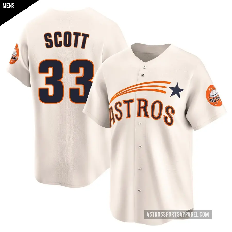 Men's Houston Astros ＃33 Mike Scott Limited Cream Throwback Cooperstown Collection Jersey