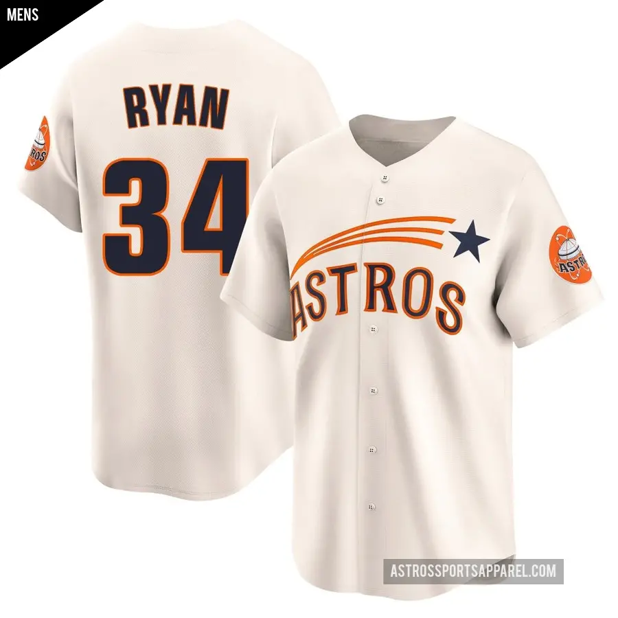 Men's Houston Astros ＃34 Nolan Ryan Limited Cream Throwback Cooperstown Collection Jersey