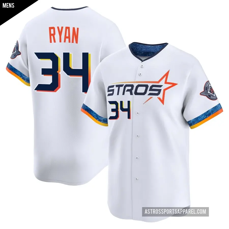 Men's Houston Astros ＃34 Nolan Ryan Limited White 2025 City Connect Jersey