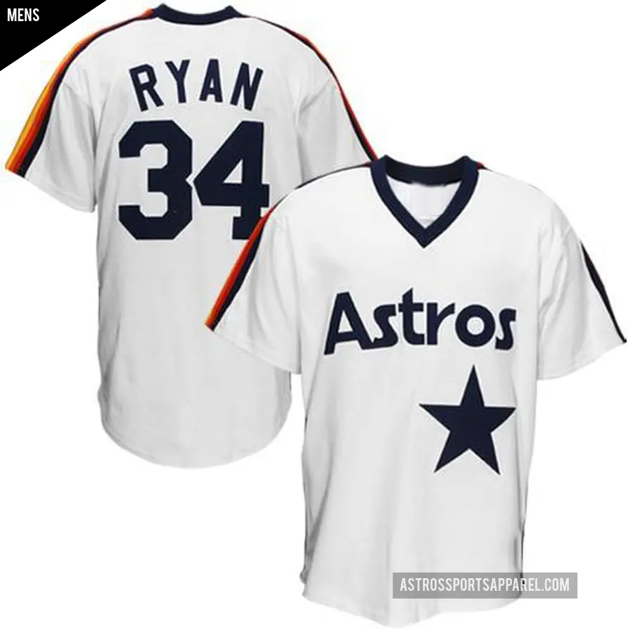 Men's Houston Astros ＃34 Nolan Ryan Replica White Throwback Jersey