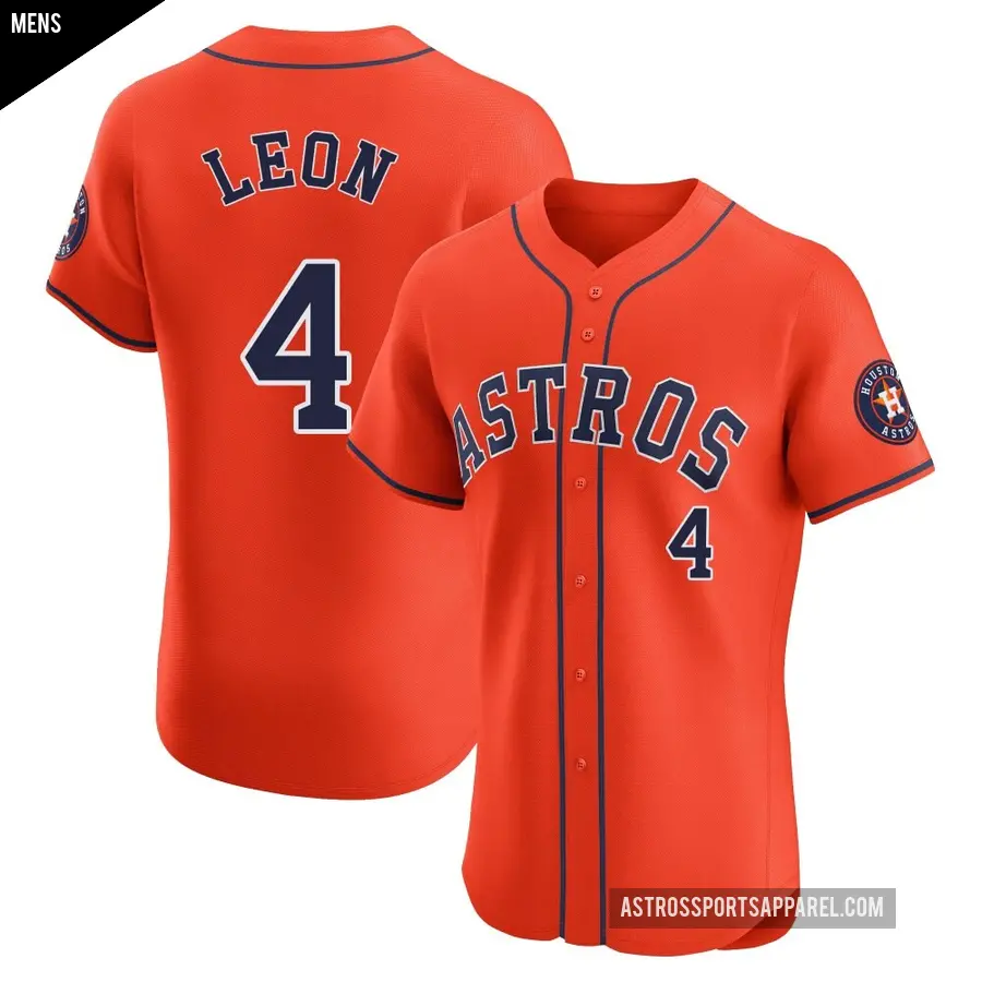 Men's Houston Astros ＃4 Pedro Leon Elite Orange Alternate Vapor Premier Jersey