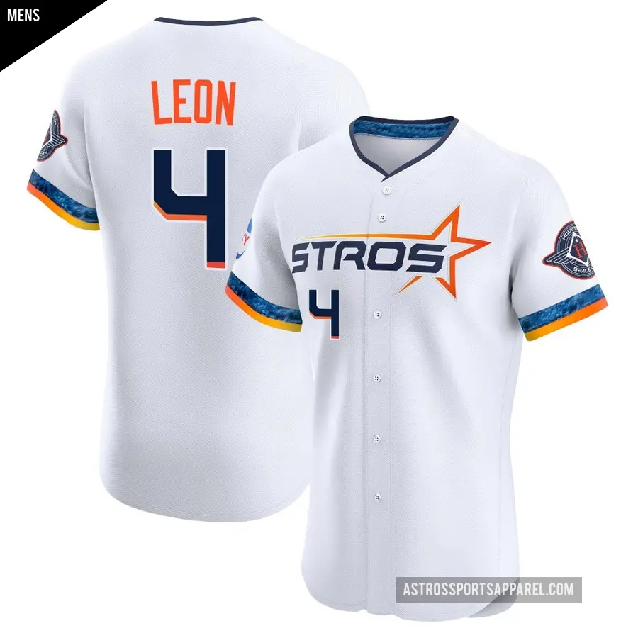 Men's Houston Astros ＃4 Pedro Leon Elite White 2025 City Connect Jersey