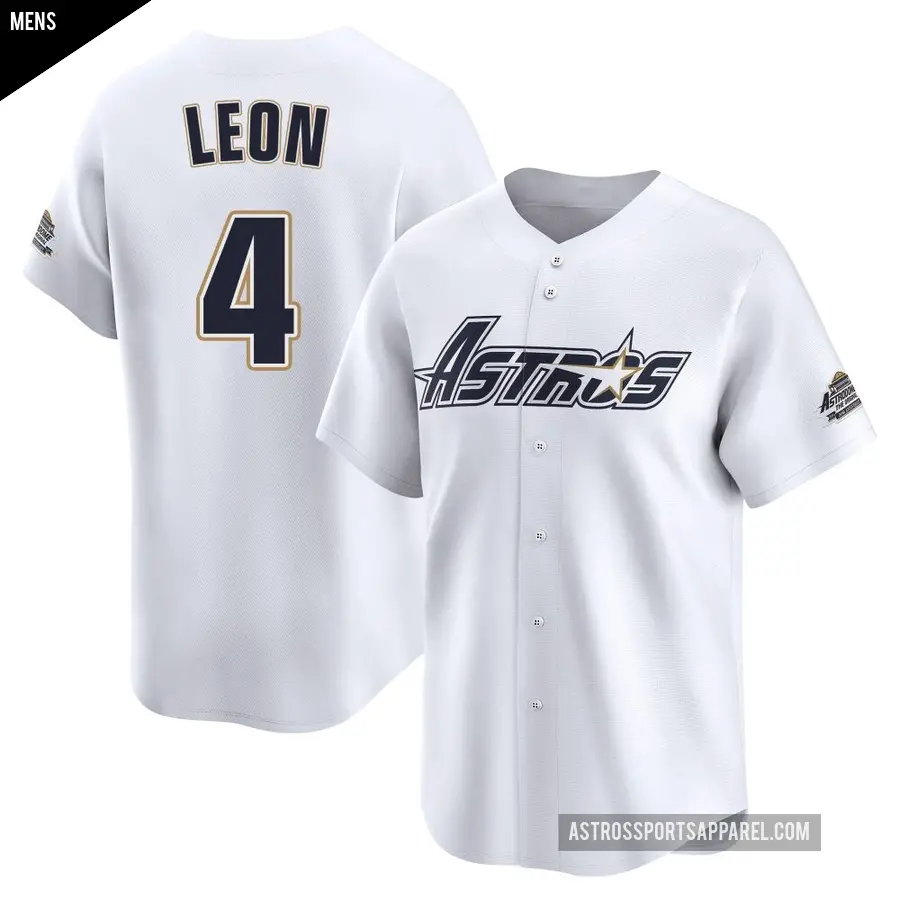 Men's Houston Astros ＃4 Pedro Leon Limited White Throwback Cooperstown Collection Jersey