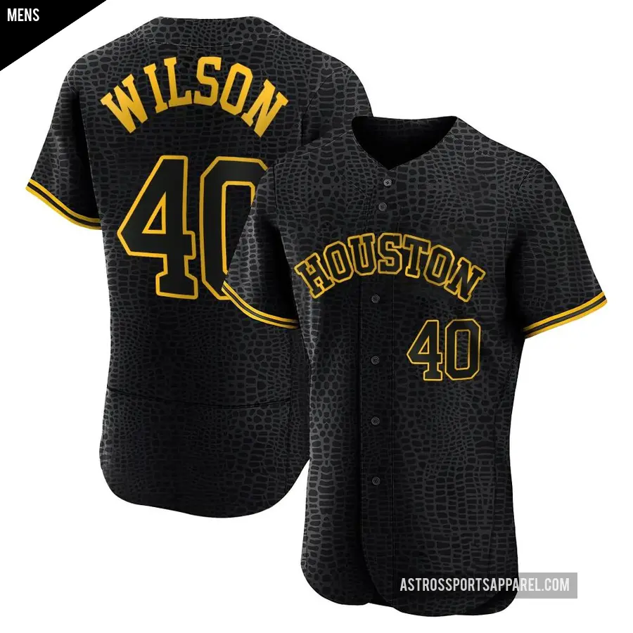 Men's Houston Astros ＃40 Don Wilson Authentic Black Snake Skin City Jersey