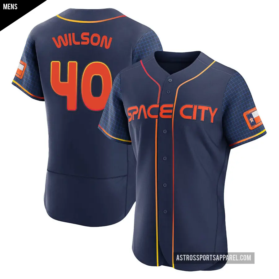 Men's Houston Astros ＃40 Don Wilson Authentic Navy 2022 City Connect Jersey