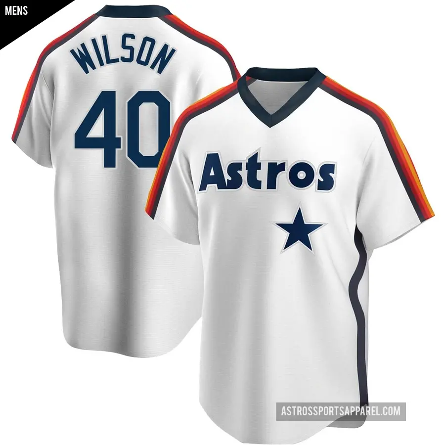 Men's Houston Astros ＃40 Don Wilson Replica White Home Cooperstown Collection Team Jersey