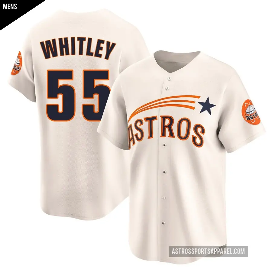 Men's Houston Astros ＃55 Forrest Whitley Limited Cream Throwback Cooperstown Collection Jersey