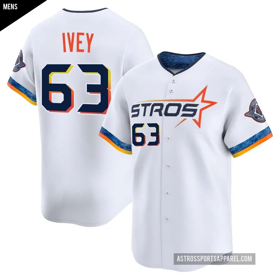 Men's Houston Astros ＃63 Tyler Ivey Limited White 2025 City Connect Jersey