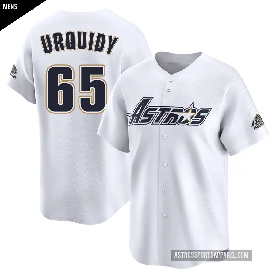 Men's Houston Astros ＃65 Jose Urquidy Limited White Throwback Cooperstown Collection Jersey