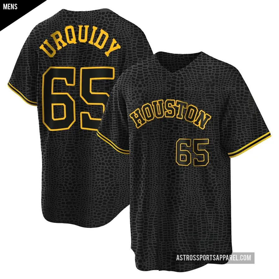 Men's Houston Astros ＃65 Jose Urquidy Replica Black Snake Skin City Jersey