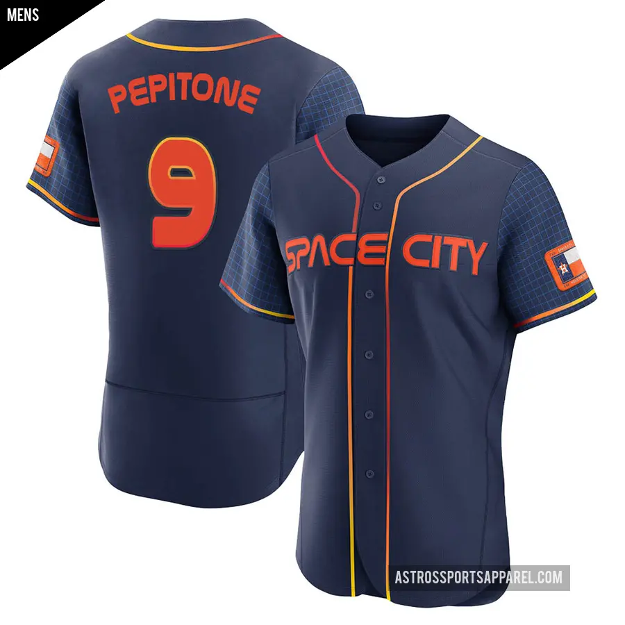 Men's Houston Astros ＃9 Joe Pepitone Authentic Navy 2022 City Connect Jersey