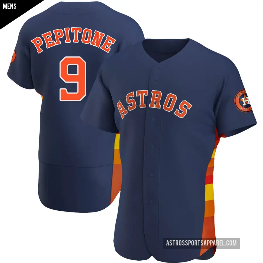 Men's Houston Astros ＃9 Joe Pepitone Authentic Navy Alternate Jersey