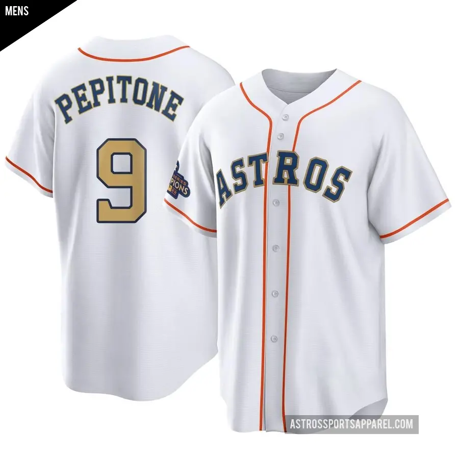 Men's Houston Astros ＃9 Joe Pepitone Replica Gold White 2023 Collection Jersey