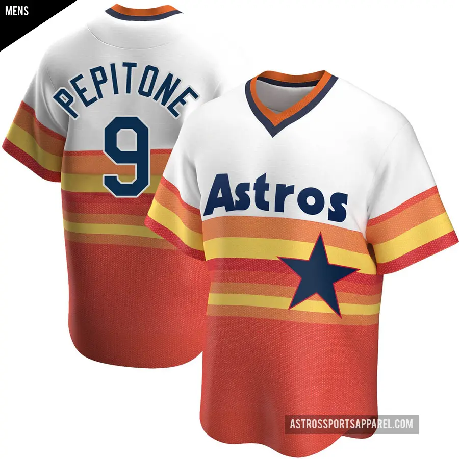 Men's Houston Astros ＃9 Joe Pepitone Replica White Home Cooperstown Collection Jersey