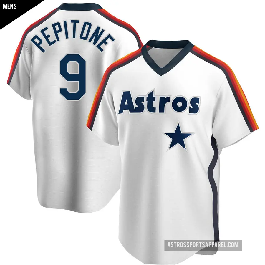 Men's Houston Astros ＃9 Joe Pepitone Replica White Home Cooperstown Collection Team Jersey