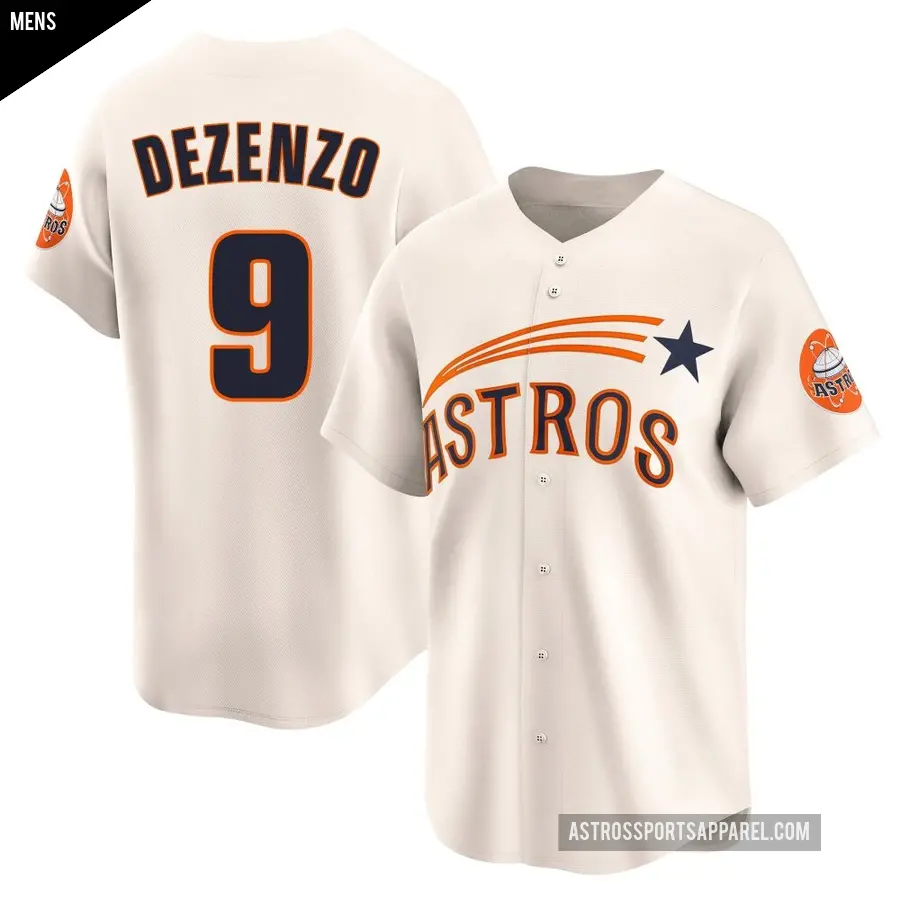 Men's Houston Astros ＃9 Zach Dezenzo Limited Cream Throwback Cooperstown Collection Jersey
