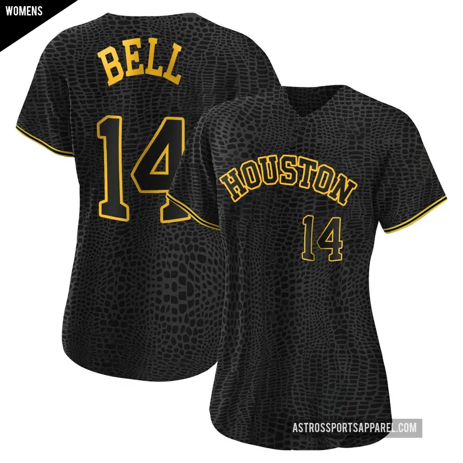Women's Houston Astros ＃14 Derek Bell Replica Black Snake Skin City Jersey