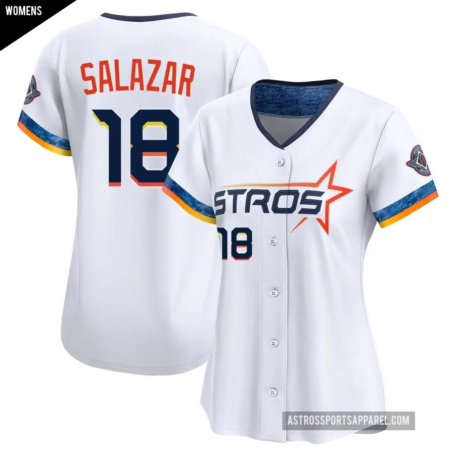 Women's Houston Astros ＃18 Cesar Salazar Limited White 2025 City Connect Jersey