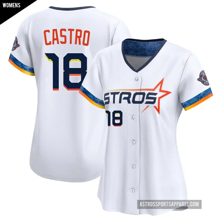 Women's Houston Astros ＃18 Jason Castro Limited White 2025 City Connect Jersey