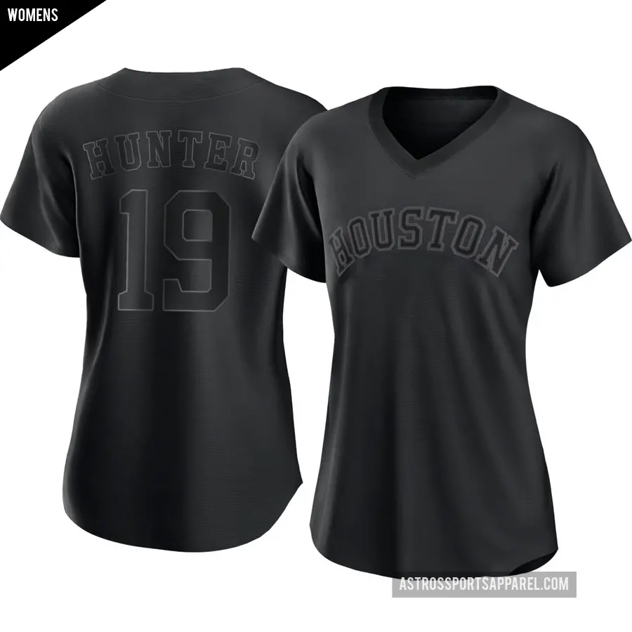Women's Houston Astros ＃19 Brian Hunter Replica Black Pitch Fashion Jersey