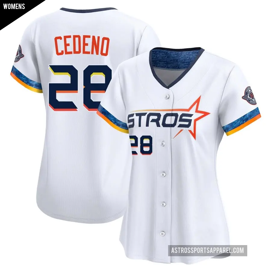 Women's Houston Astros ＃28 Cesar Cedeno Limited White 2025 City Connect Jersey