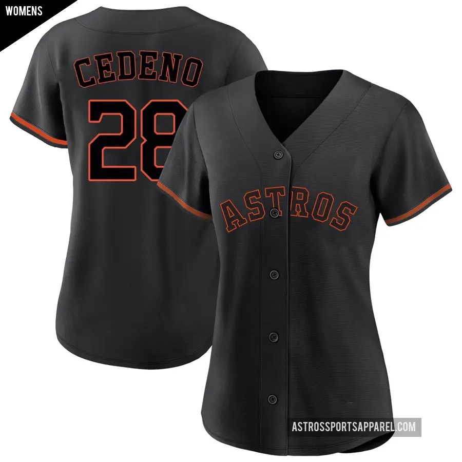 Women's Houston Astros ＃28 Cesar Cedeno Replica Black Fashion Jersey