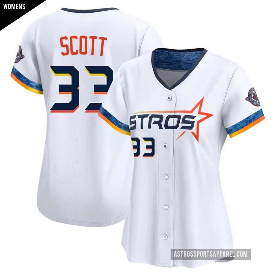 Women's Houston Astros ＃33 Mike Scott Limited White 2025 City Connect Jersey