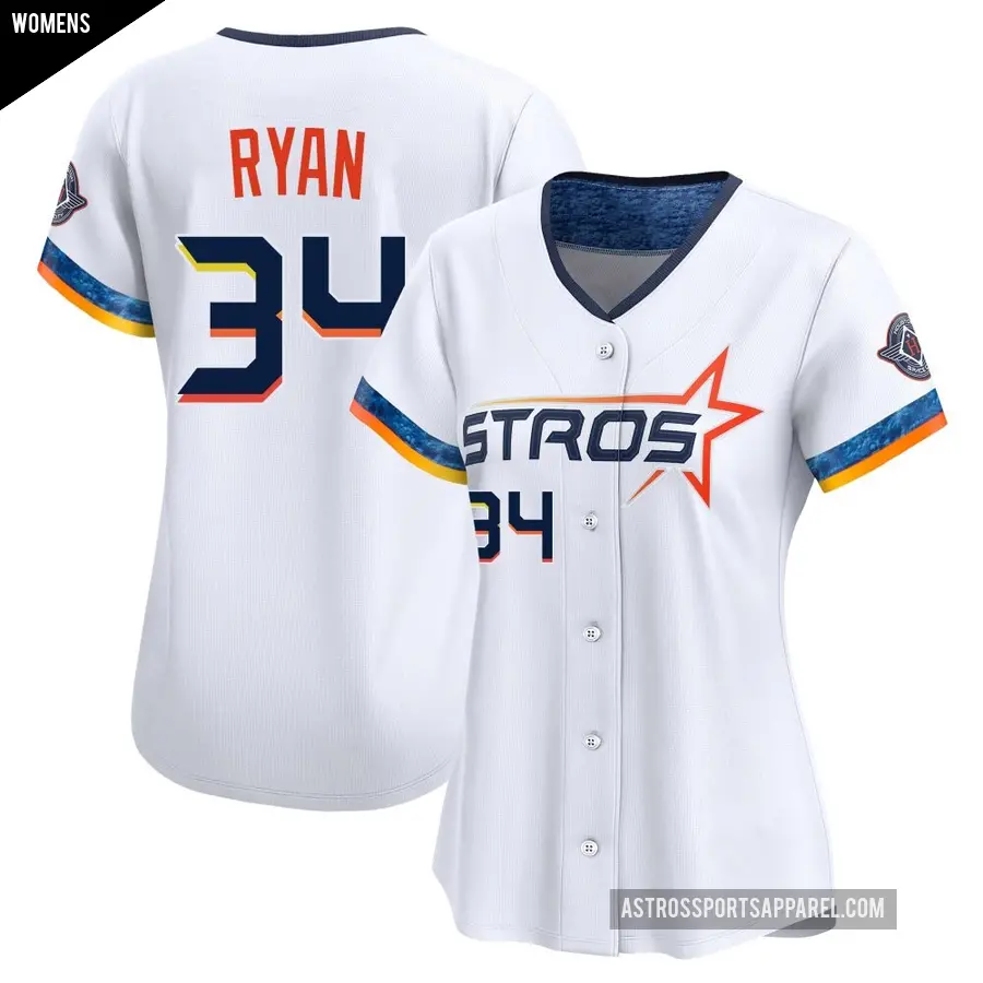 Women's Houston Astros ＃34 Nolan Ryan Limited White 2025 City Connect Jersey