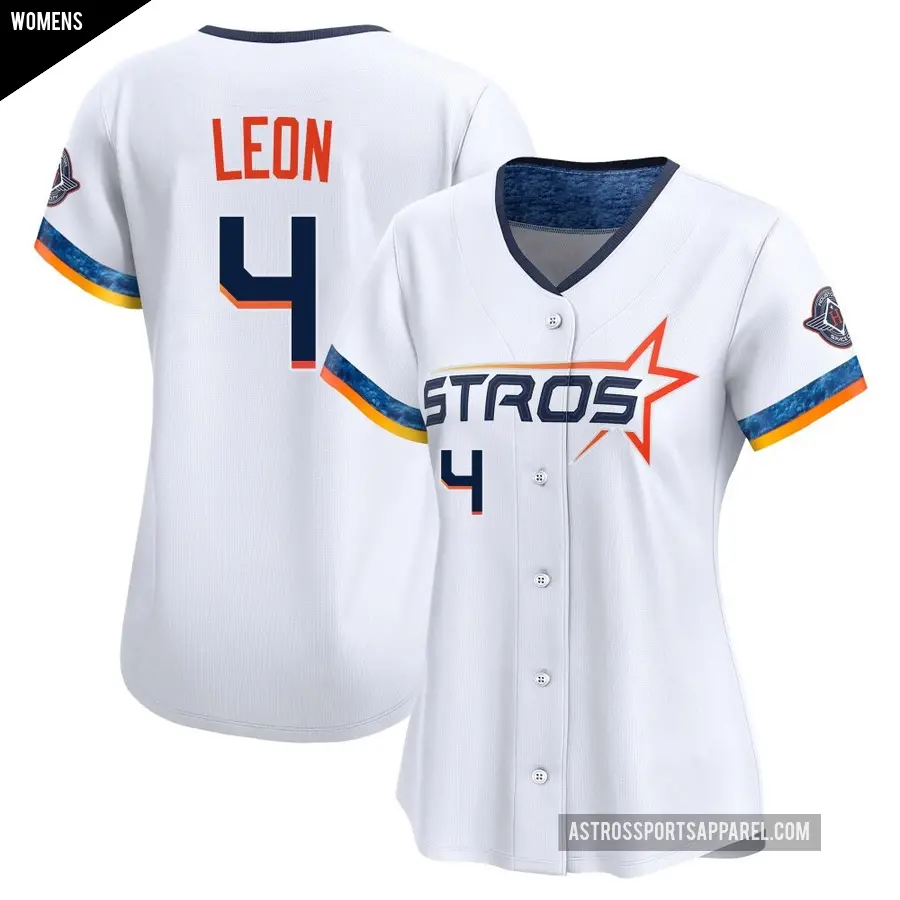 Women's Houston Astros ＃4 Pedro Leon Limited White 2025 City Connect Jersey