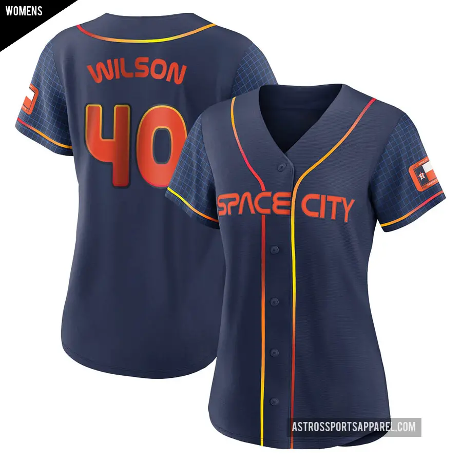 Women's Houston Astros ＃40 Don Wilson Authentic Navy 2022 City Connect Jersey