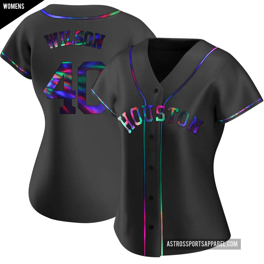 Women's Houston Astros ＃40 Don Wilson Replica Black Holographic Alternate Jersey