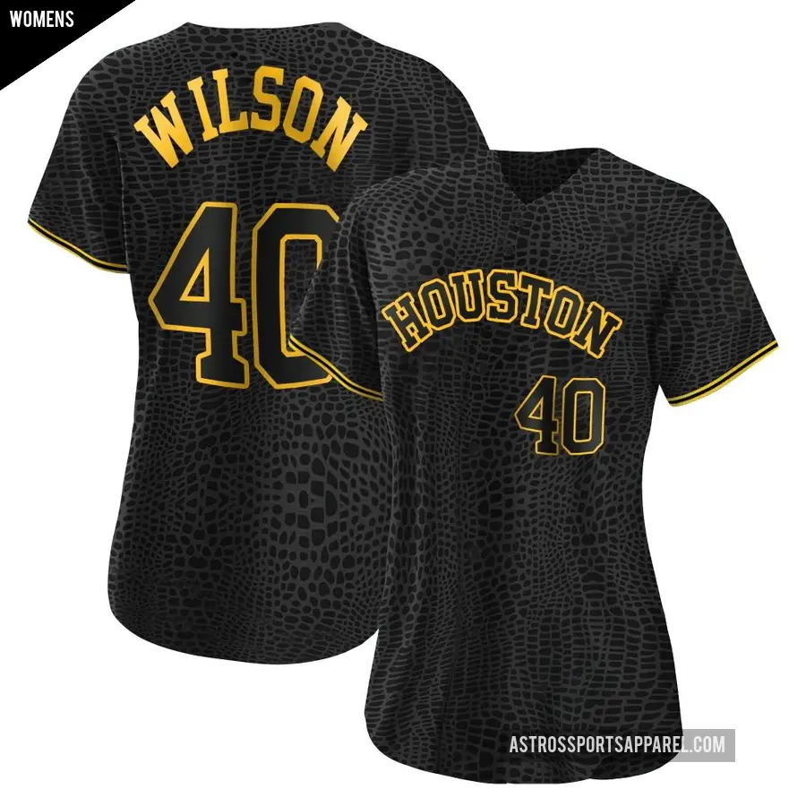 Women's Houston Astros ＃40 Don Wilson Replica Black Snake Skin City Jersey