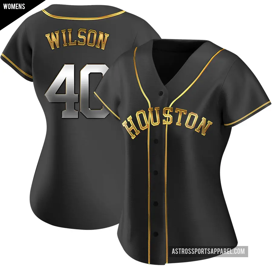 Women's Houston Astros ＃40 Don Wilson Replica Gold Black en Alternate Jersey
