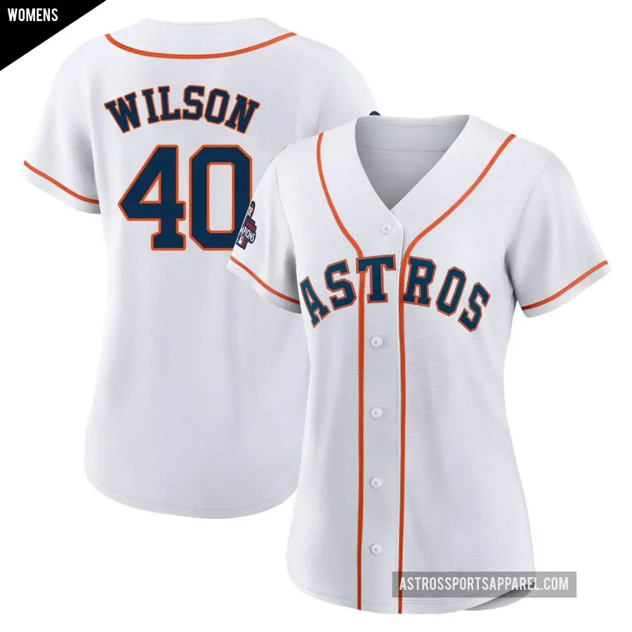 Women's Houston Astros ＃40 Don Wilson Replica White 2022 World Series Champions Home Jersey