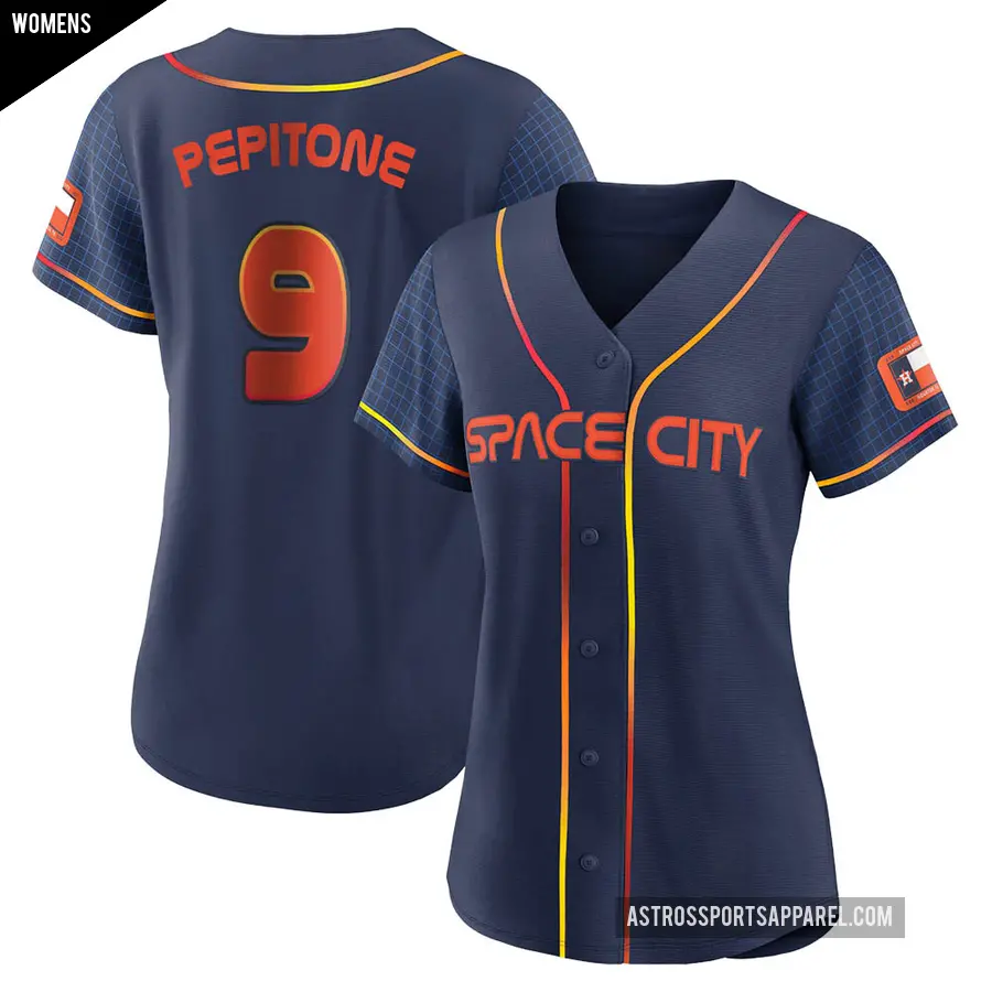 Women's Houston Astros ＃9 Joe Pepitone Authentic Navy 2022 City Connect Jersey