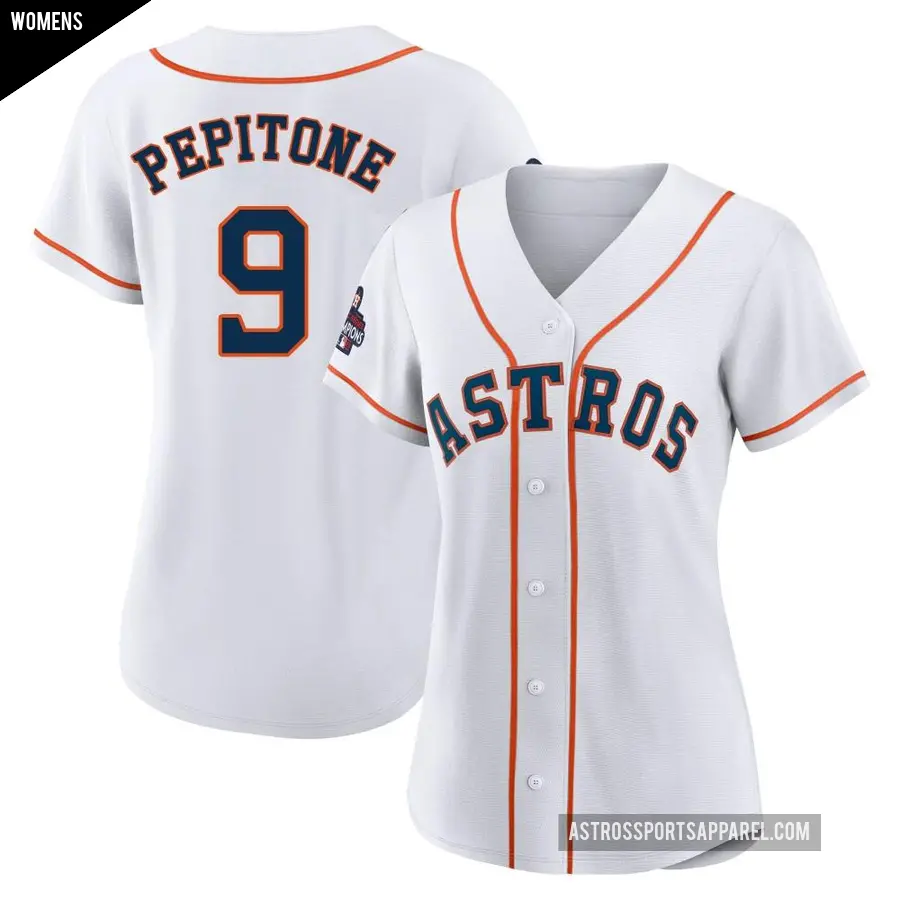 Women's Houston Astros ＃9 Joe Pepitone Authentic White 2022 World Series Champions Home Jersey